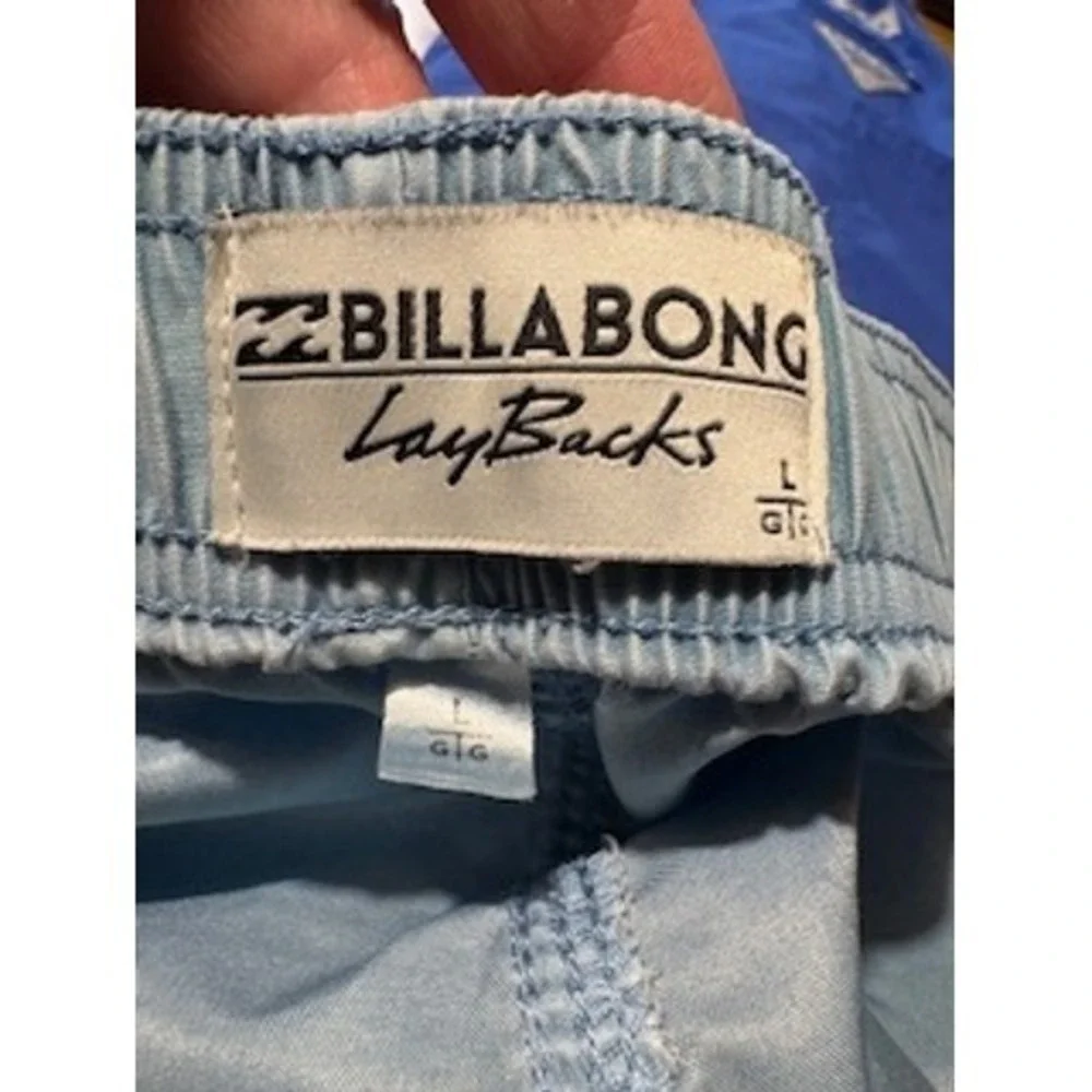 BILLABONG LayBacks Swim‎ Trunks Large Light Blue Elastic Waist Board Shorts Mens